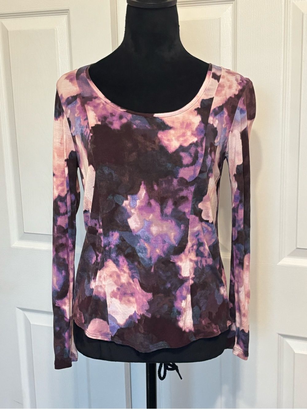 Simply Vera Vera Wang Purple Pink Abstract Tie-Dye Scoop Neck Long Sleeve Top PM